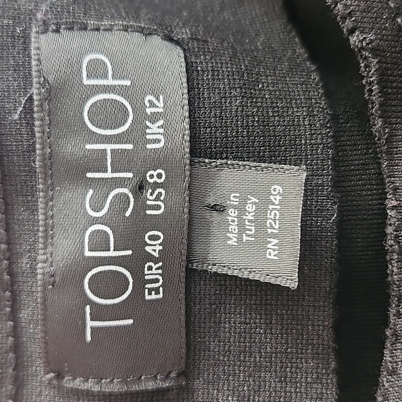 Topshop Black Stretchy Crop Top, Open Back Tie Bow Bishop Sleeves, Size 8 - Picture 7 of 11